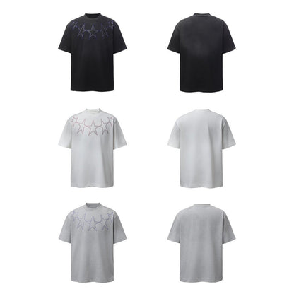 Star Rhinestone Dirty Dye Washed Short Sleeve T-Shirt WN25621