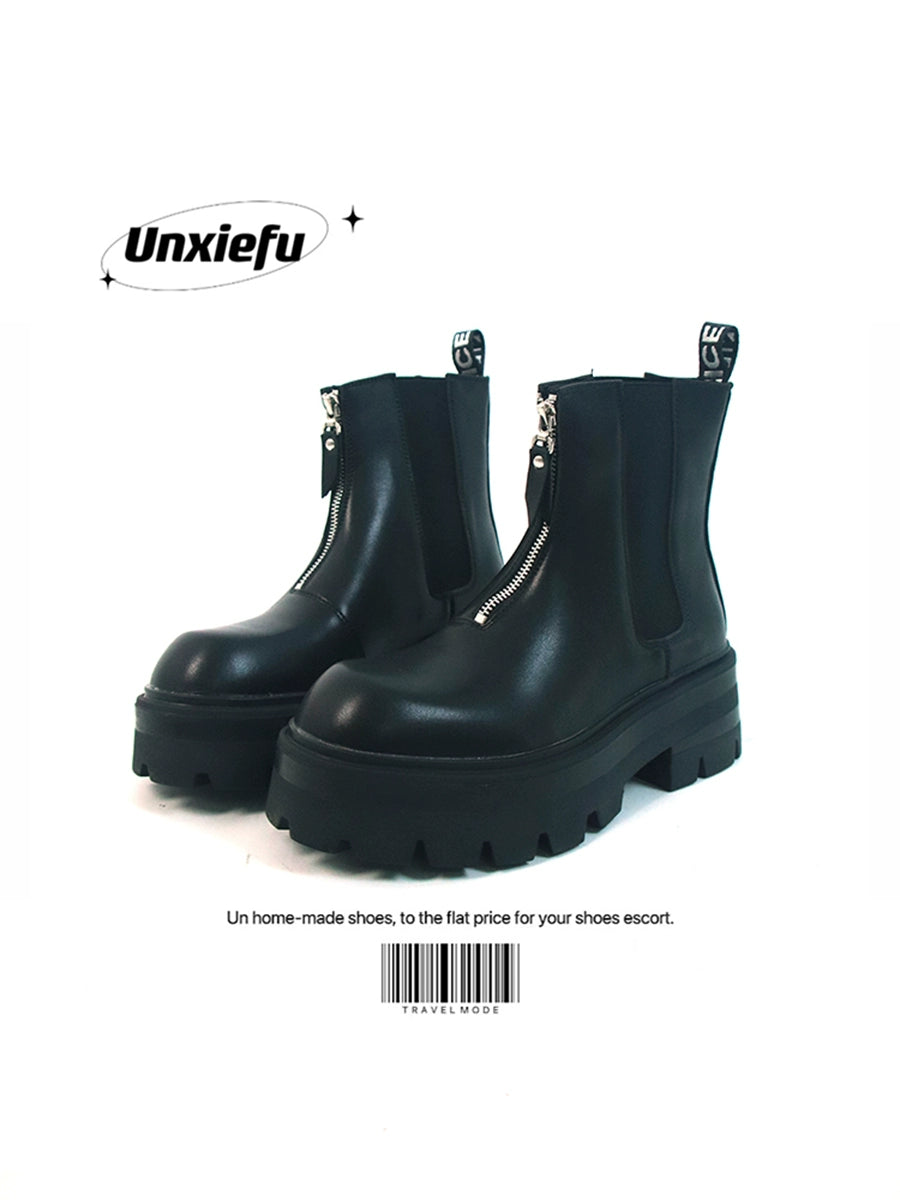 Chunky Sole Leather Zipper Chelsea Boots WN20786