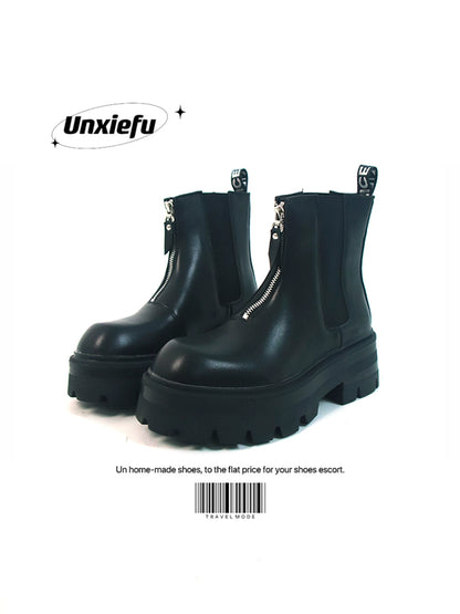 Chunky Sole Leather Zipper Chelsea Boots WN20786