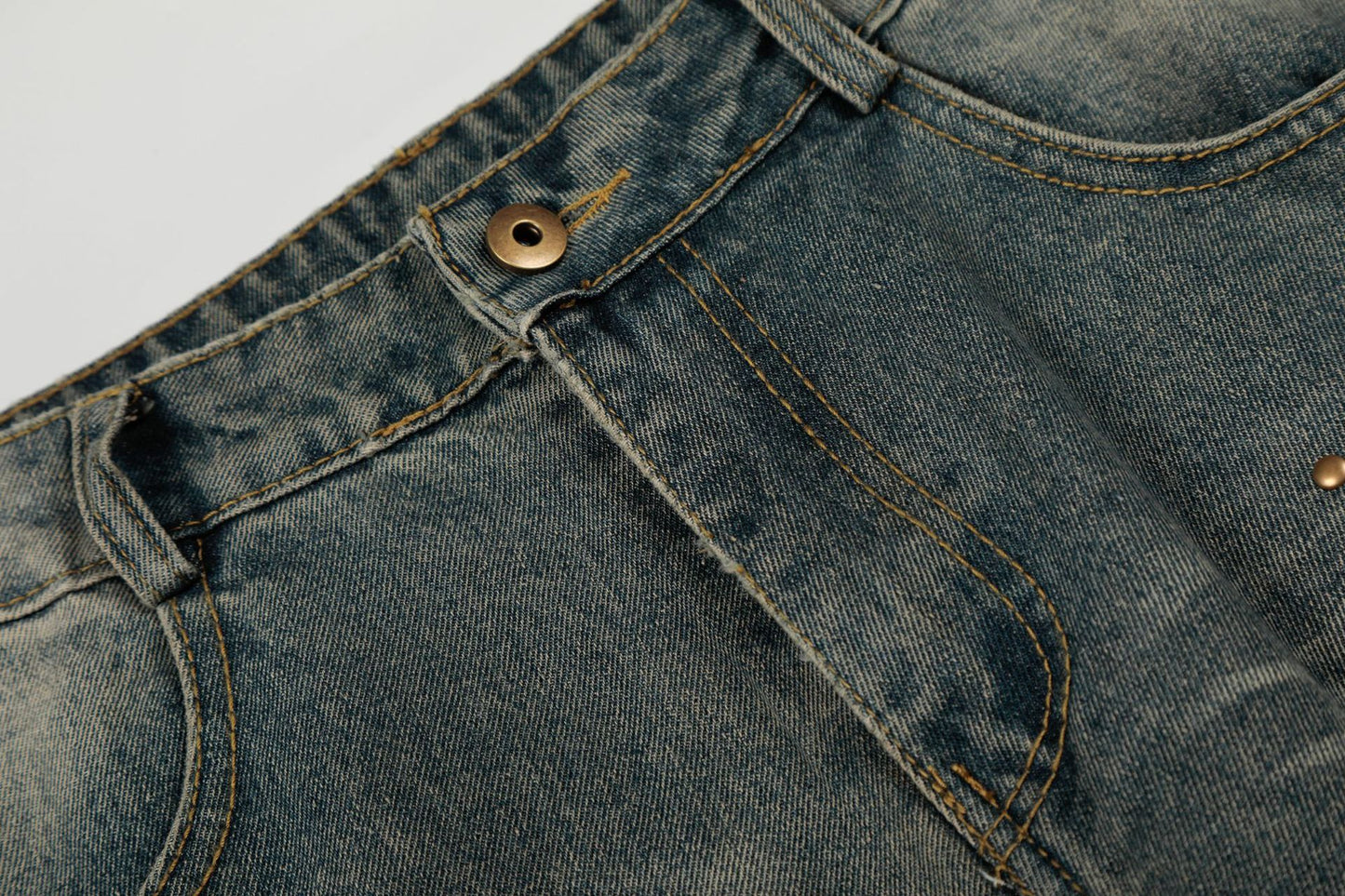 Washed Whisker Cross Studs Wide Leg Denim Jeans WN25798