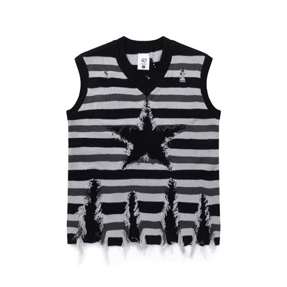 Striped Frayed Hem Knit Vest WN11410