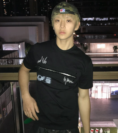 Zipper Waveform Embroidery Short Sleeve T-Shirt WN27086