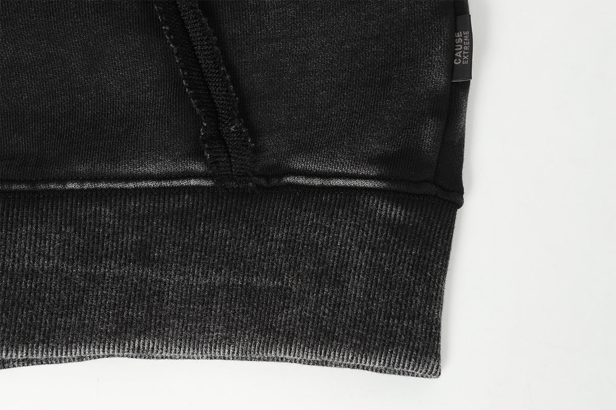 Washed Asymmetrical Zipper Detail Hoodie WN25382