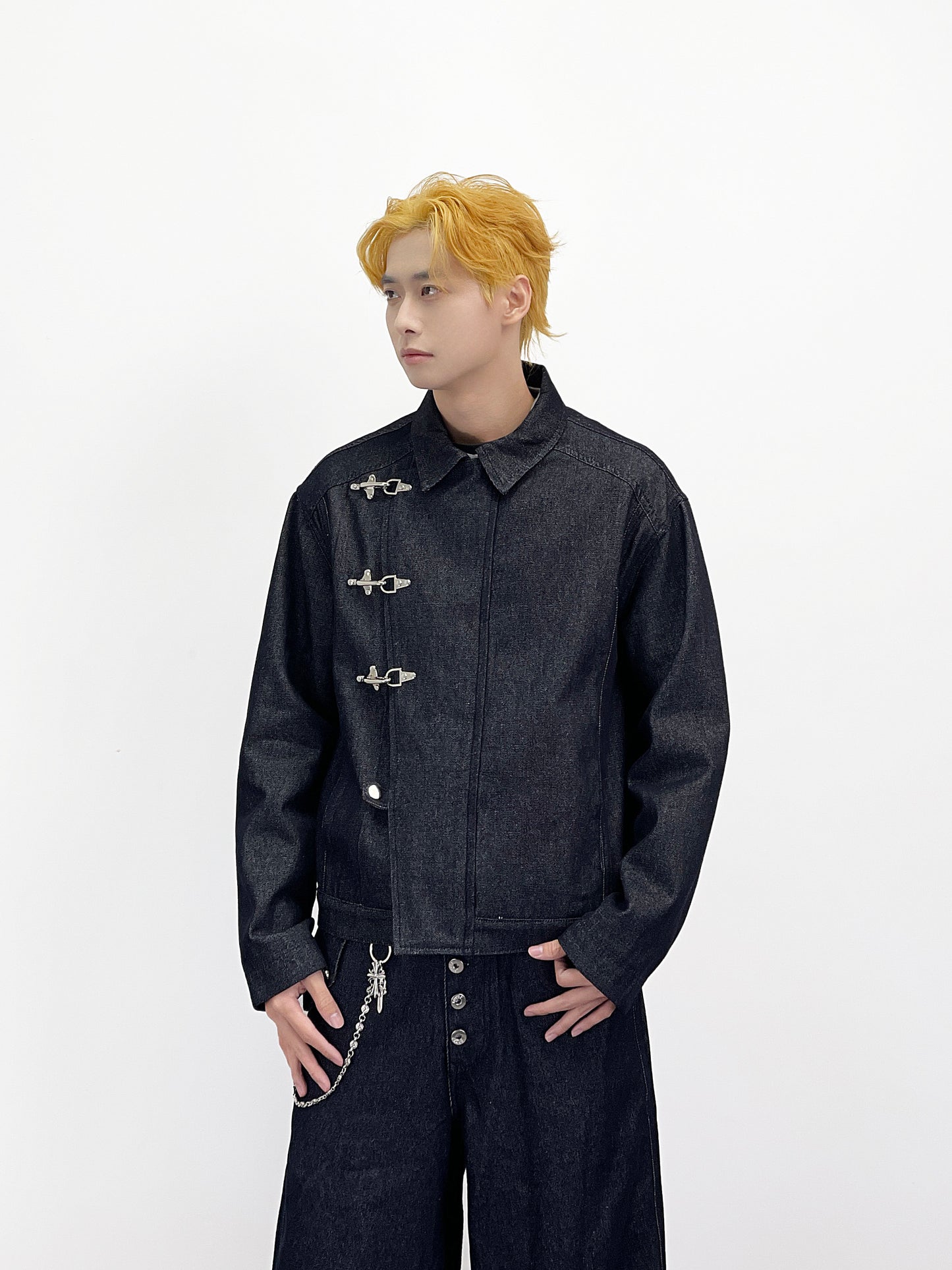 Lobster Clasp Deconstructed Lapel Denim Jacket & Denim Jeans Setup WN24254
