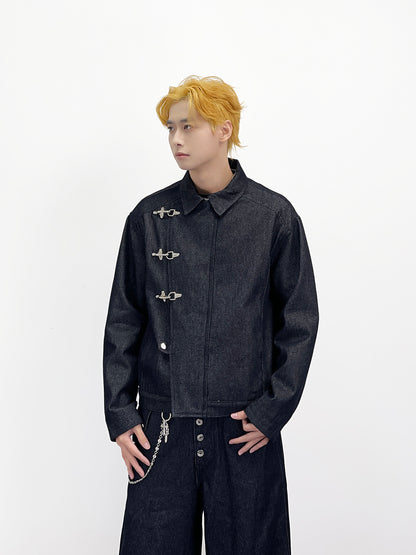 Lobster Clasp Deconstructed Lapel Denim Jacket & Denim Jeans Setup WN24254