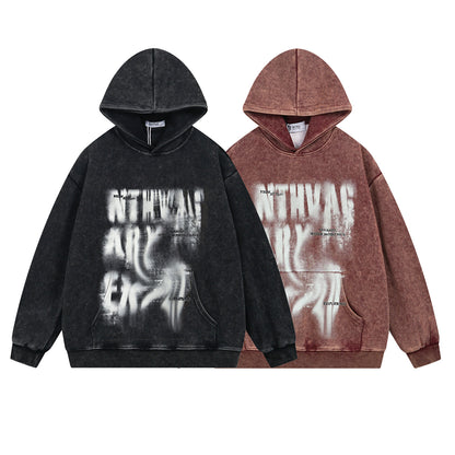 Washed Letter Print Oversize Hoodie WN11550