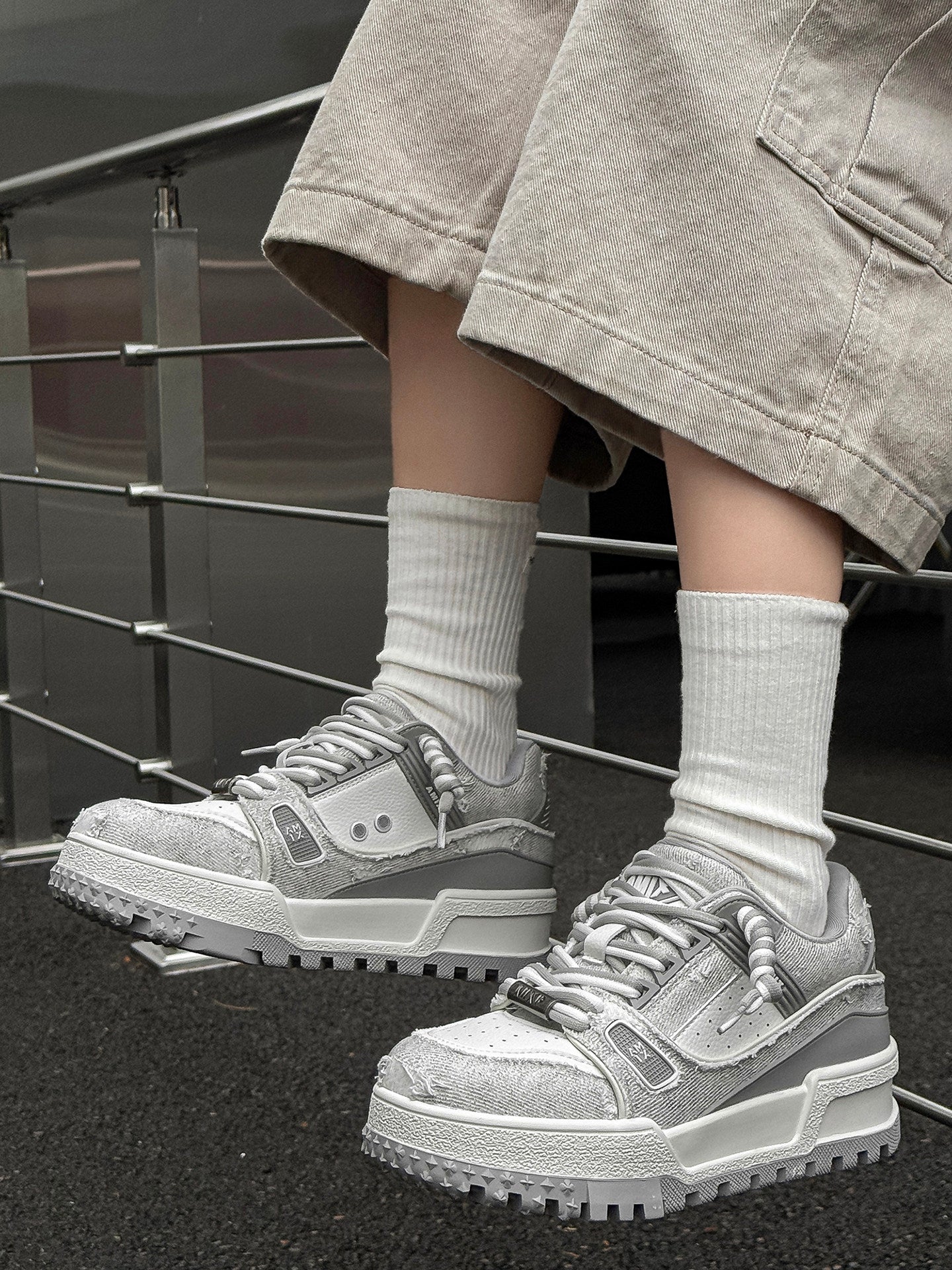 Chunky Textured Platform Lace-Up Sneakers WN24545