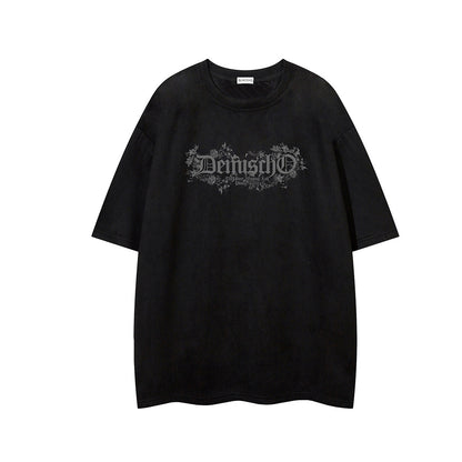 Suede Letter Print Short Sleeve T-Shirt WN25619