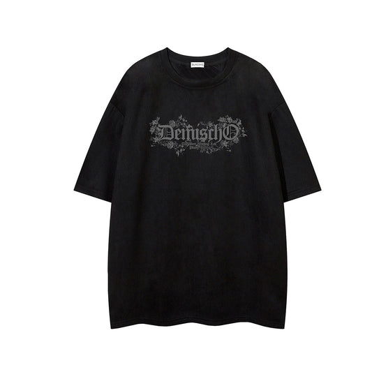 Suede Letter Print Short Sleeve T-Shirt WN25619
