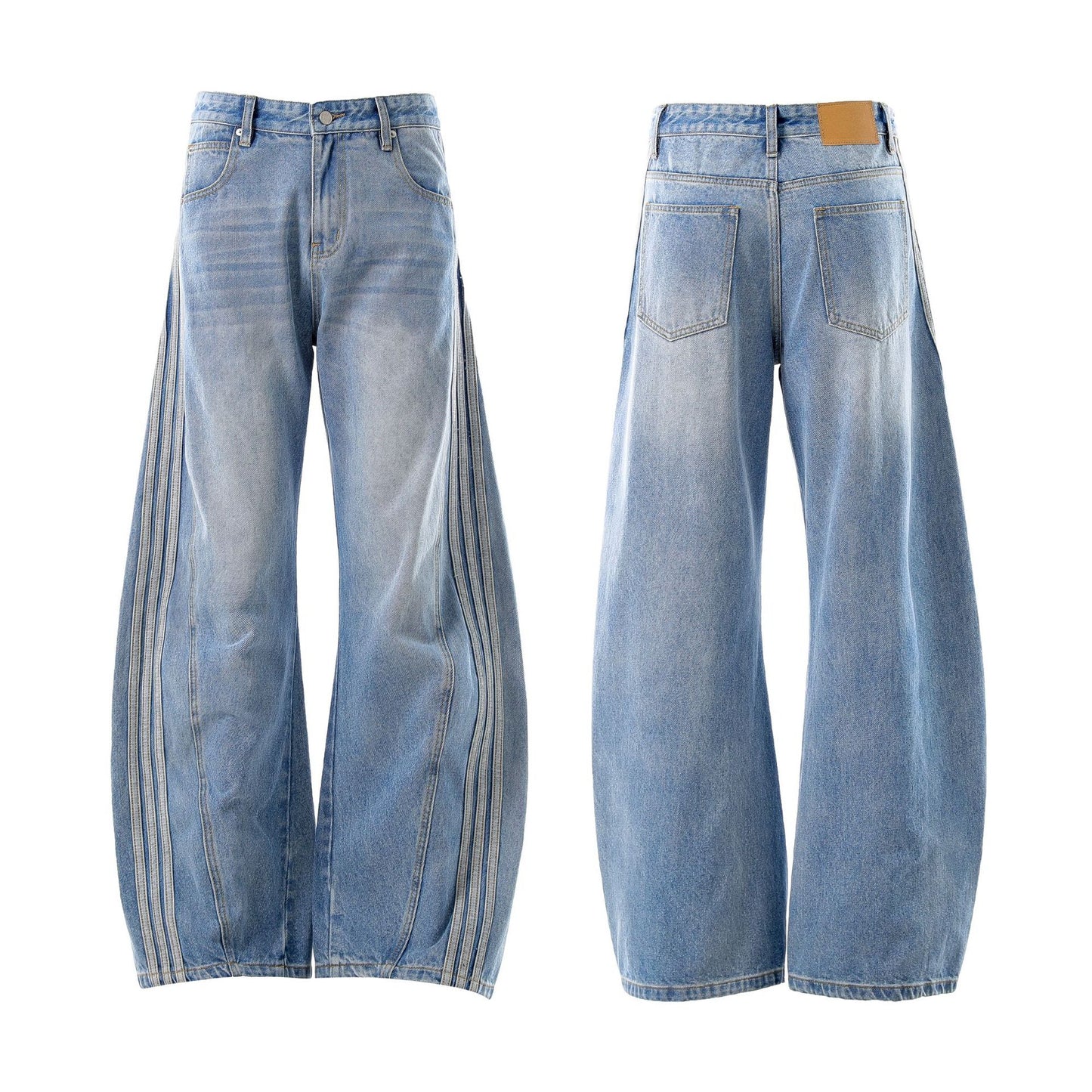 Washed Whisker Pin Tuck Wide Leg Denim Jeans WN26126