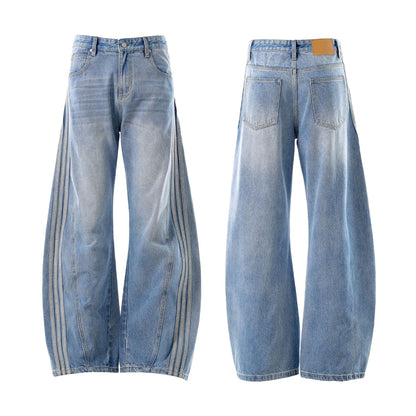 Washed Whisker Pin Tuck Wide Leg Denim Jeans WN26126
