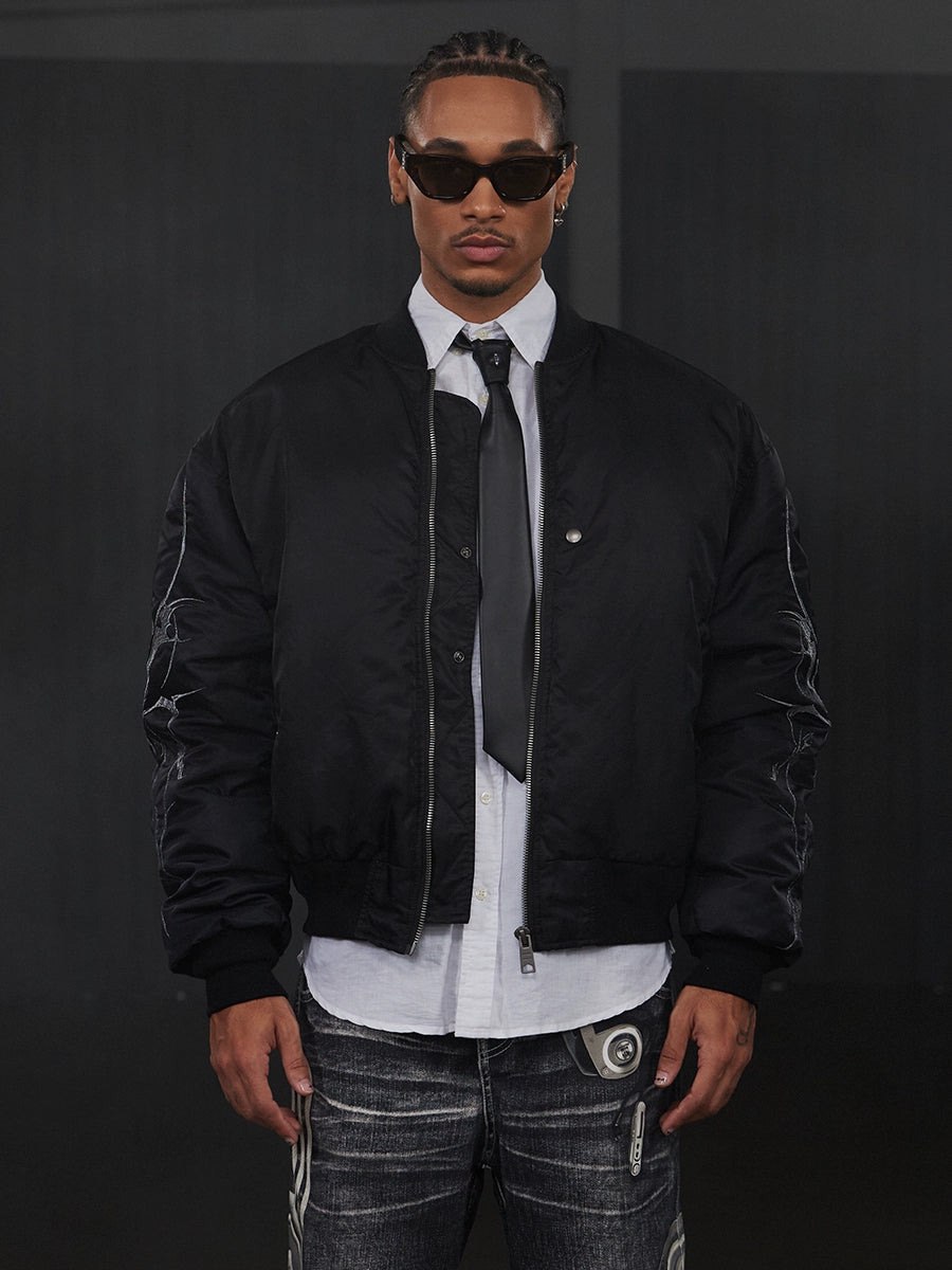 Graffiti Embroidery Print MA-1 Bomber Puffer Jacket WN17062