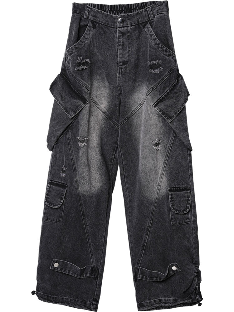 Multi Pocket Wide Leg Denim Jeans WN22343