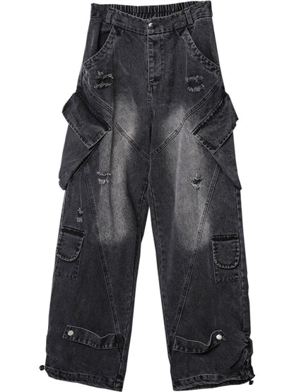 Multi Pocket Wide Leg Denim Jeans WN22343