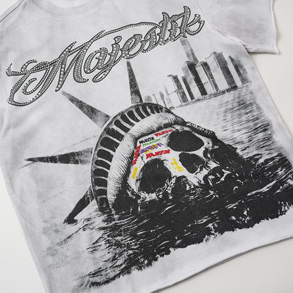 Washed Letter Skull Graphic Short Sleeve T-Shirt WN28103