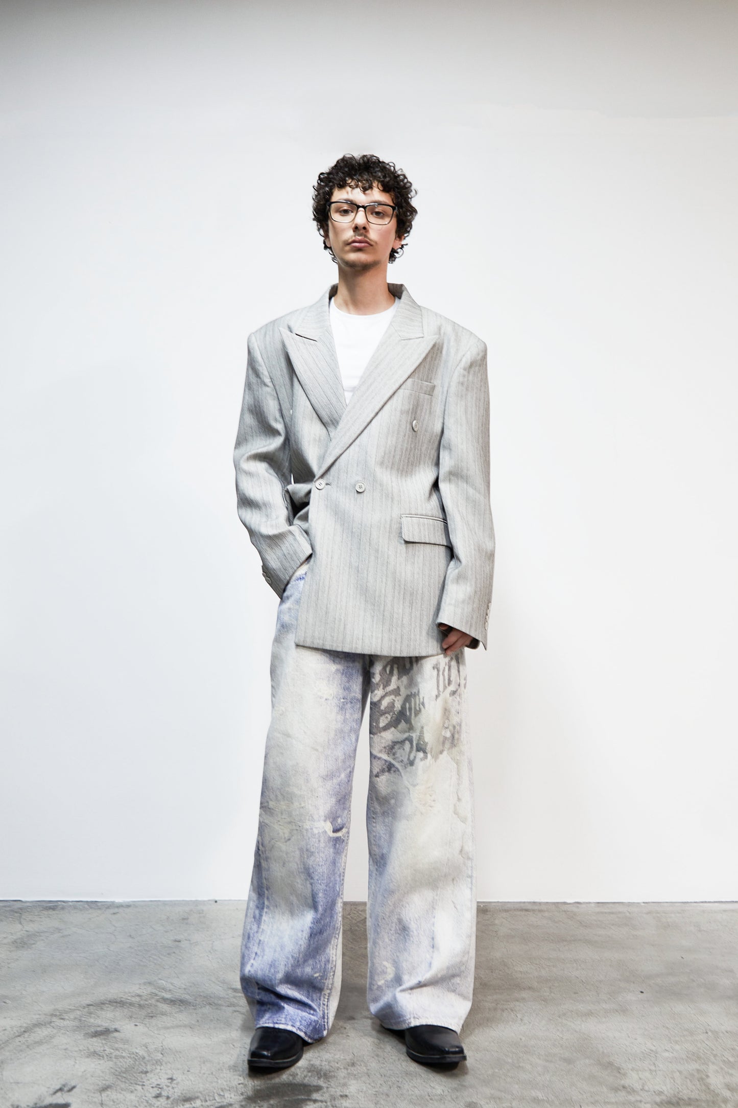 Pinstripe Deconstruct Shoulder-Pad Oversize Tailored Jacket WN22921