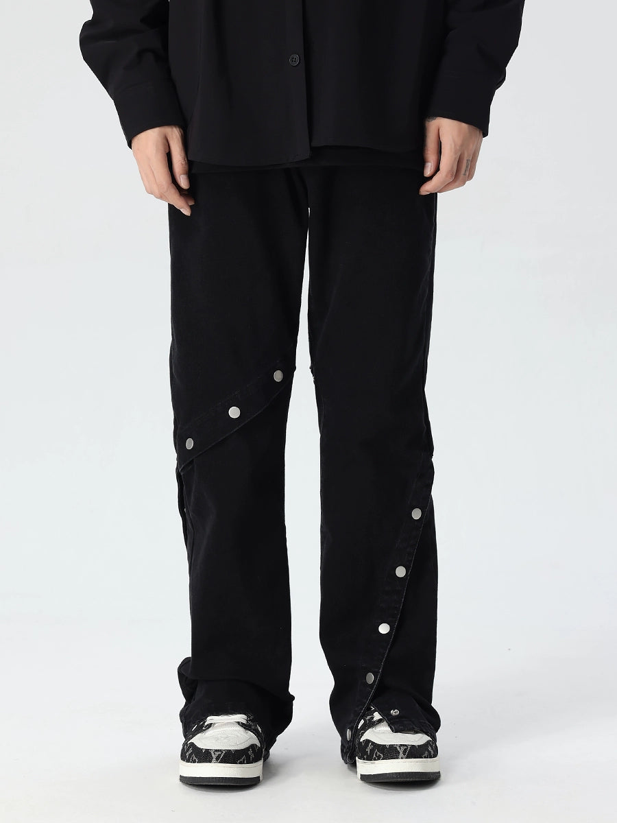 Button Design Wide Leg Denim Jeans WN17563