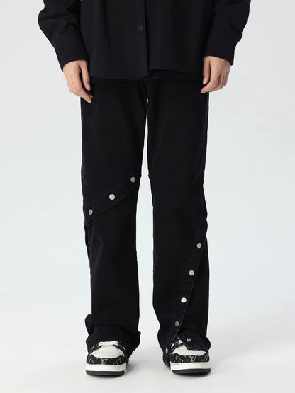 Button Design Wide Leg Denim Jeans WN17563