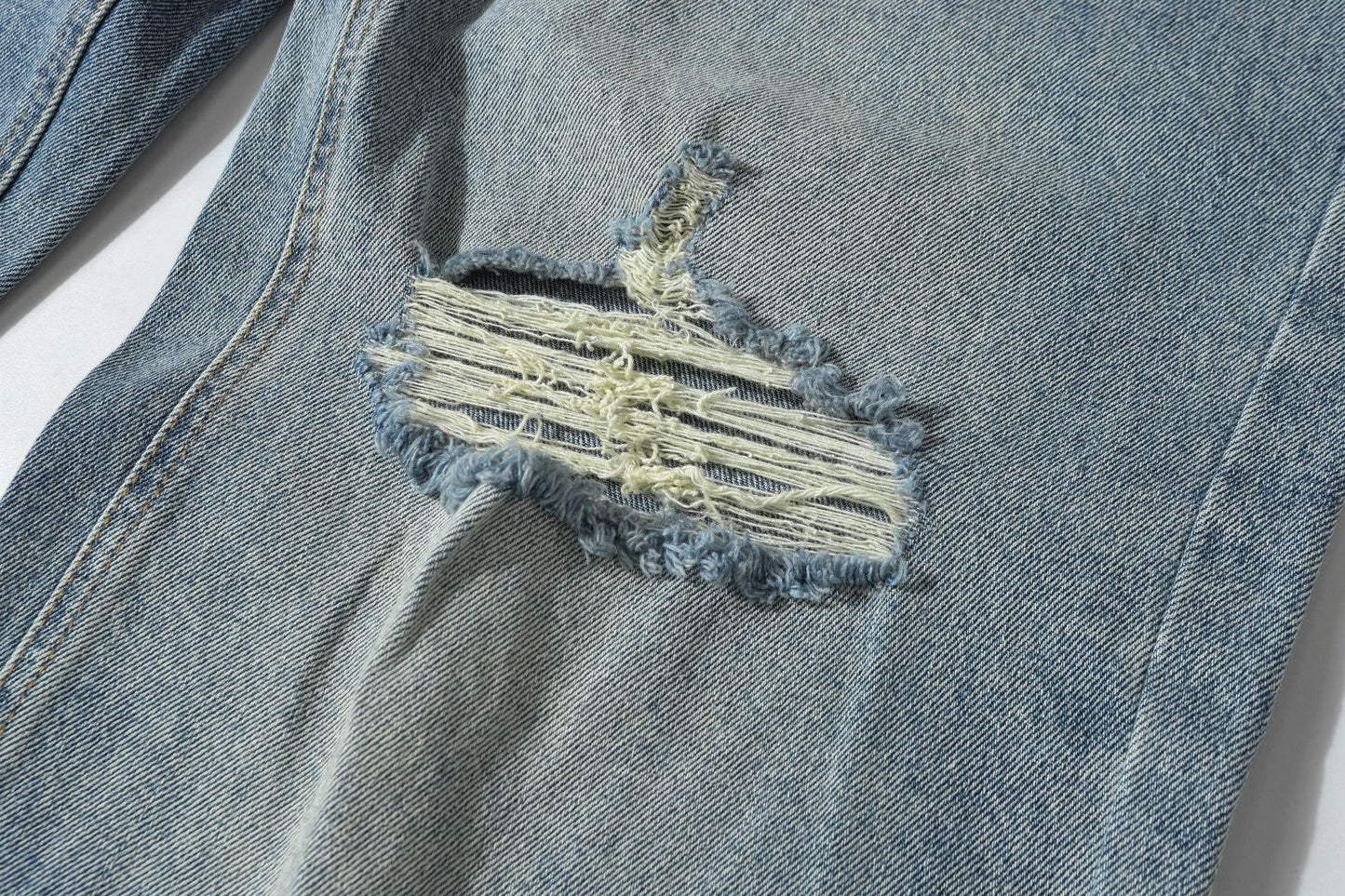 Washed Whisker Damage Wide Leg Denim Jeans WN26121