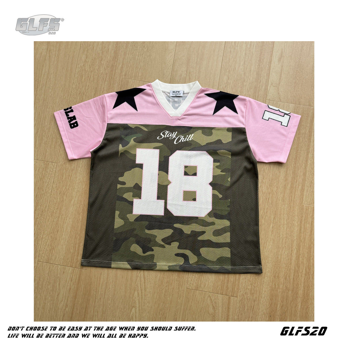 Sporty Pink Camo Star V-Neck Short Sleeve T-Shirt WN26507