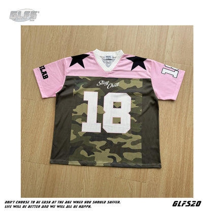 Sporty Pink Camo Star V-Neck Short Sleeve T-Shirt WN26507