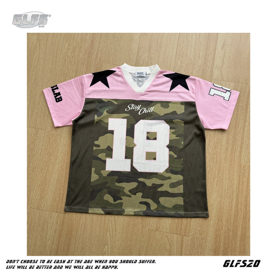 Sporty Pink Camo Star V-Neck Short Sleeve T-Shirt WN26507