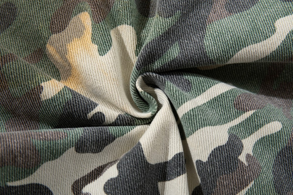 Denim Camouflage Patchwork Multi-Pocket Wide Leg Cargo Pants WN27858