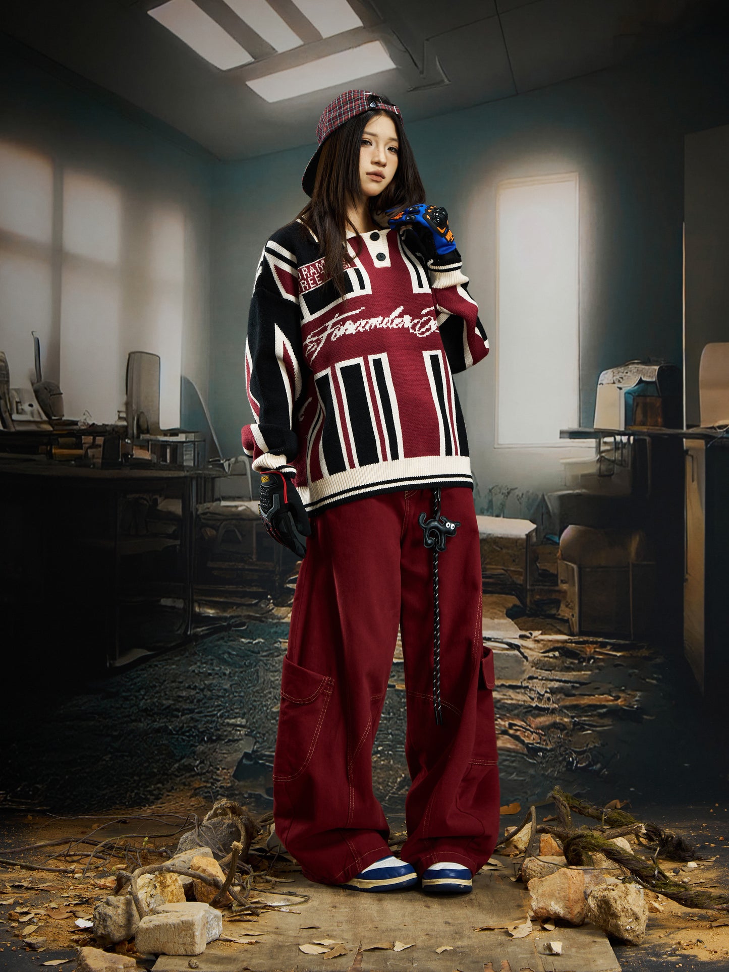 Contrast Jersey Style Oversize Sporty Knit Sweater WN22746