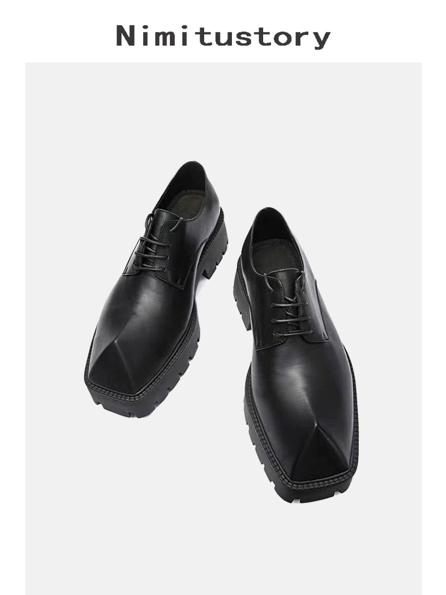 Upturned Toe Chunky Sole Leather Derby Shoes WN20599