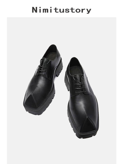 Upturned Toe Chunky Sole Leather Derby Shoes WN20599