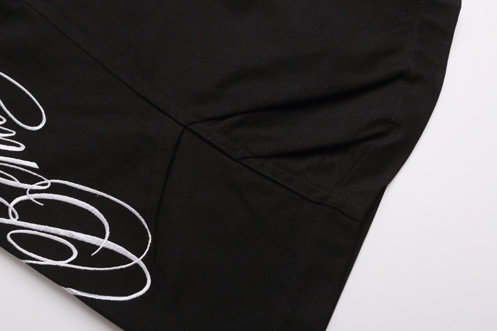 Letter Embroidery Multi-Pocket Wide Leg Half Sweatpants WN27949