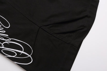 Letter Embroidery Multi-Pocket Wide Leg Half Sweatpants WN27949