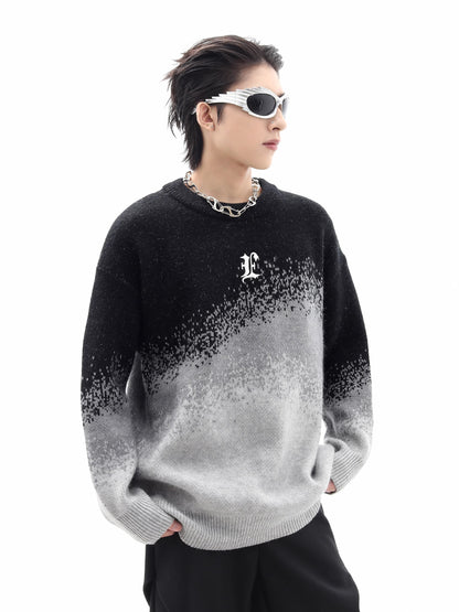 Gradient Metallic Embroidery Crewneck Knit Sweater WN10376