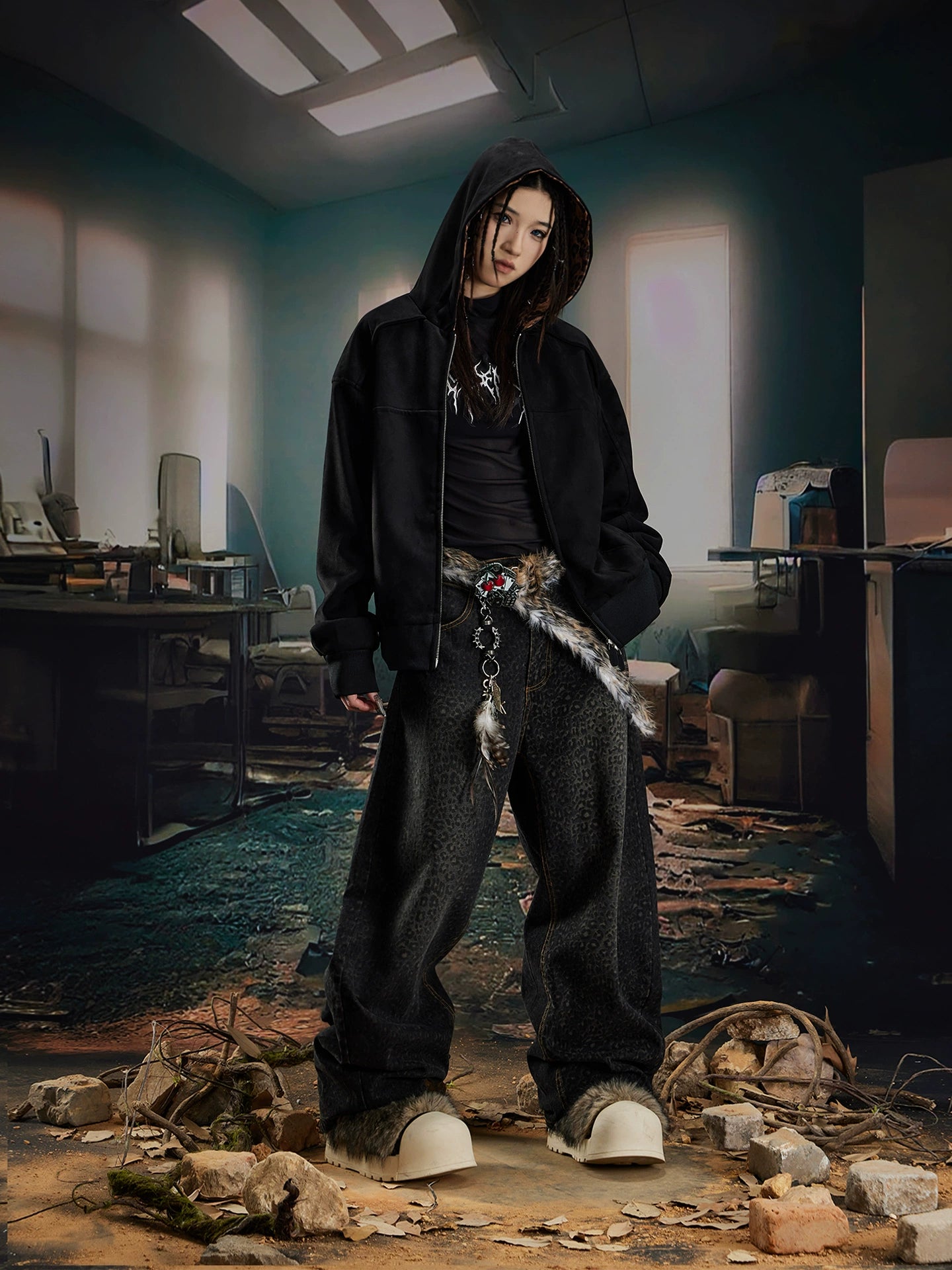 Leopard Print Double Zipper Hoodie WN20570