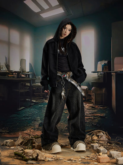 Leopard Print Double Zipper Hoodie WN20570