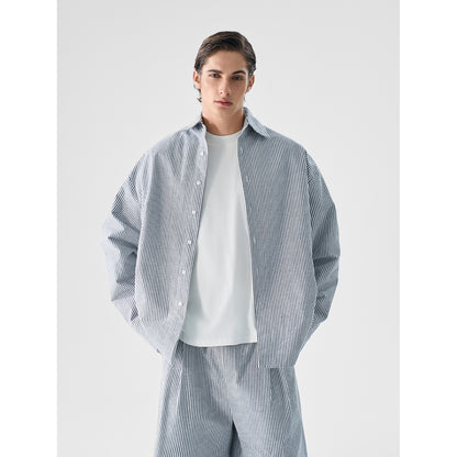 Linen Oversize Stripe Shirt & Stripe Wide-Leg Pants Setup WN15190