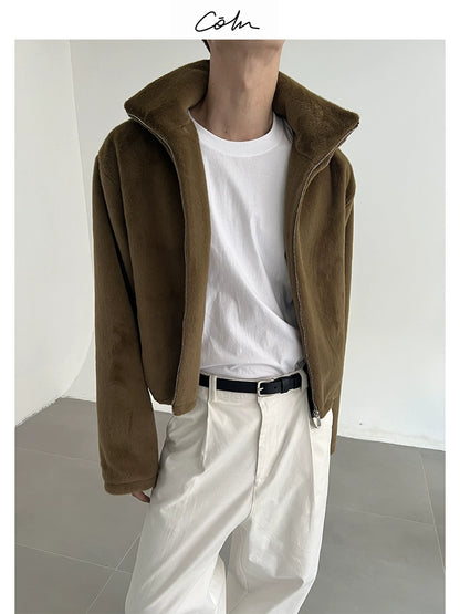 Fake Fur Stand Collar Zipper Jacket WN21585