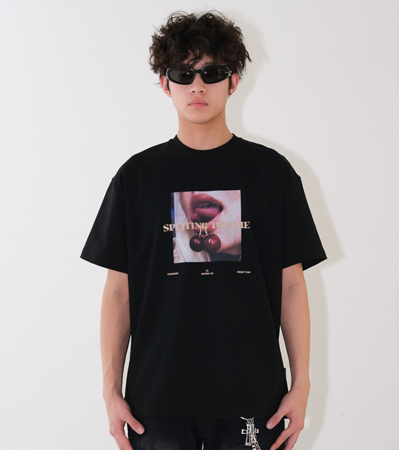 Lip Cherry Print Short Sleeve T-Shirt WN26642