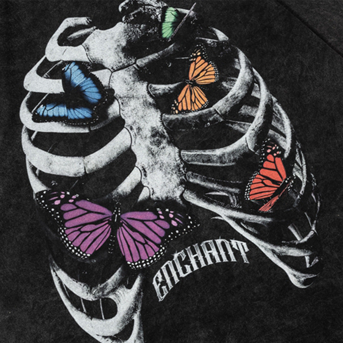 Washed Skeleton Butterfly Print Short Sleeve T-Shirt WN25460