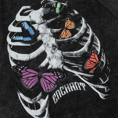 Washed Skeleton Butterfly Print Short Sleeve T-Shirt WN25460