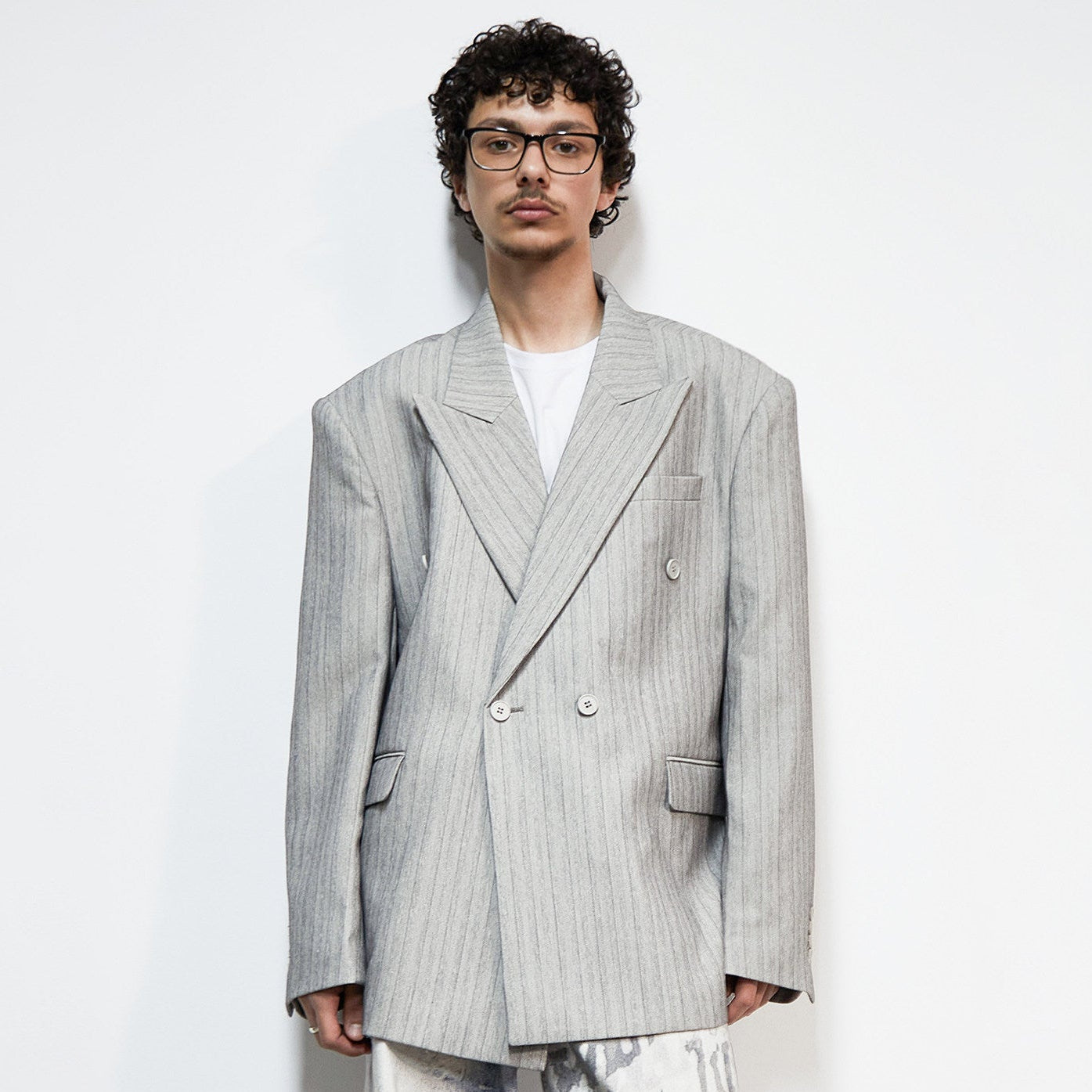 Pinstripe Deconstruct Shoulder-Pad Oversize Tailored Jacket WN22921