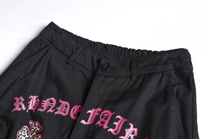 Multi Pocket Letter Print Straight Cargo Pants WN25988