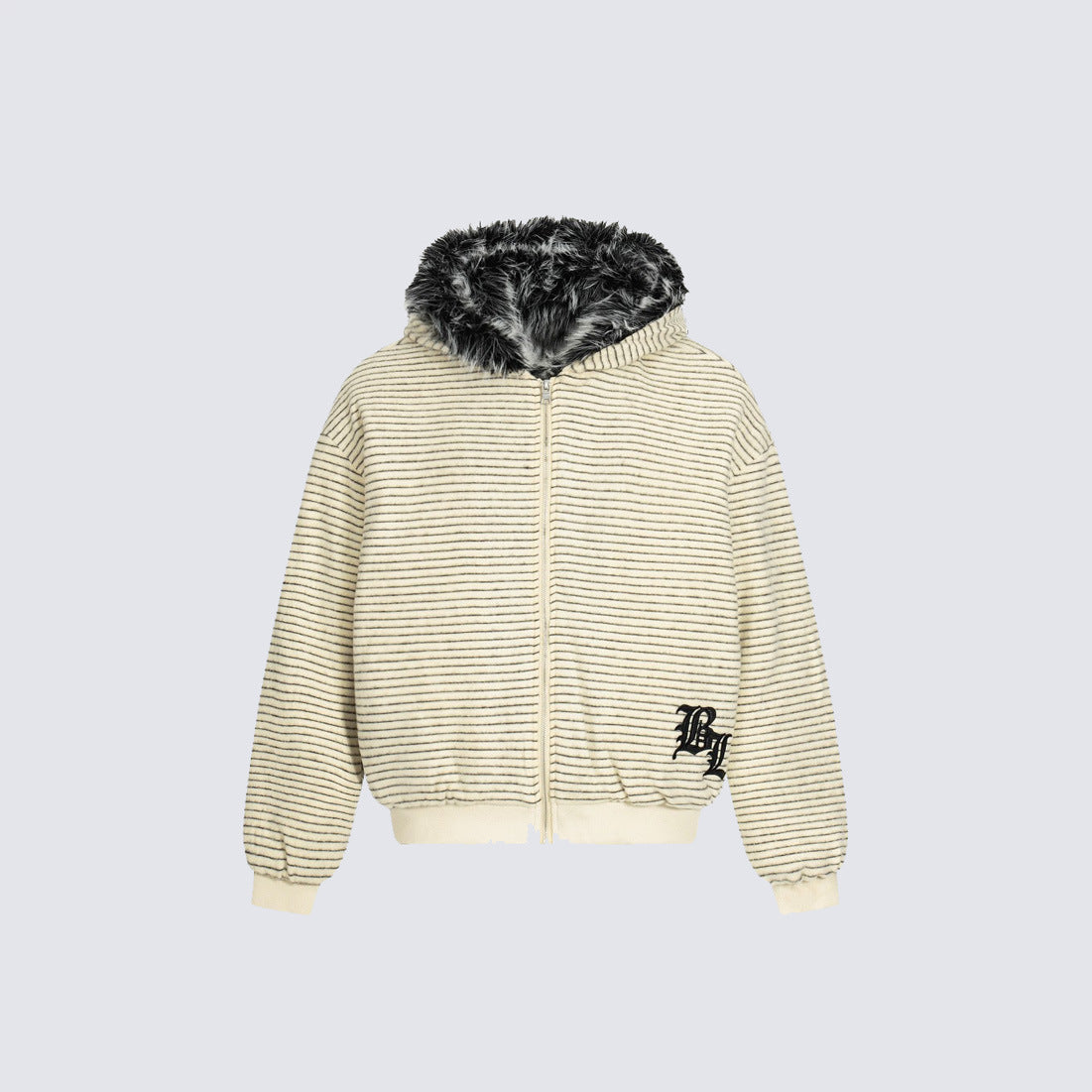 Fake Fur Collar Stripe Zipper Jacket WN28119