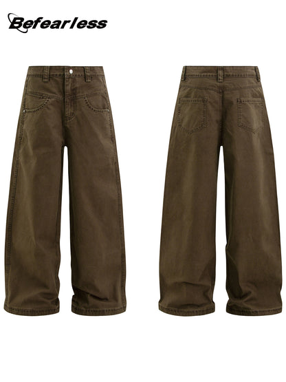 Washed Dirty Panel Wide Leg Cargo Pants WN26264