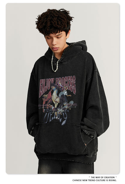 Washed Oversize Skateboard Print Hoodie WN7819
