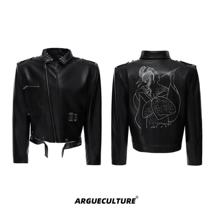 Pin Design Back Art Print PU Leather Jacket WN21234