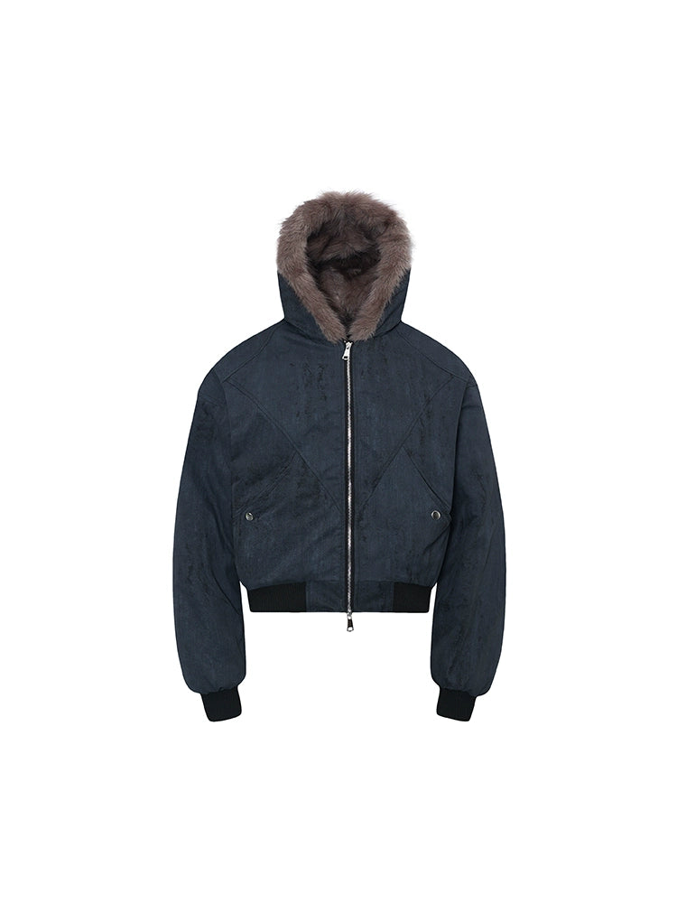 Hooded Zipper Plush Fake Fur Padded Jacket WN22214