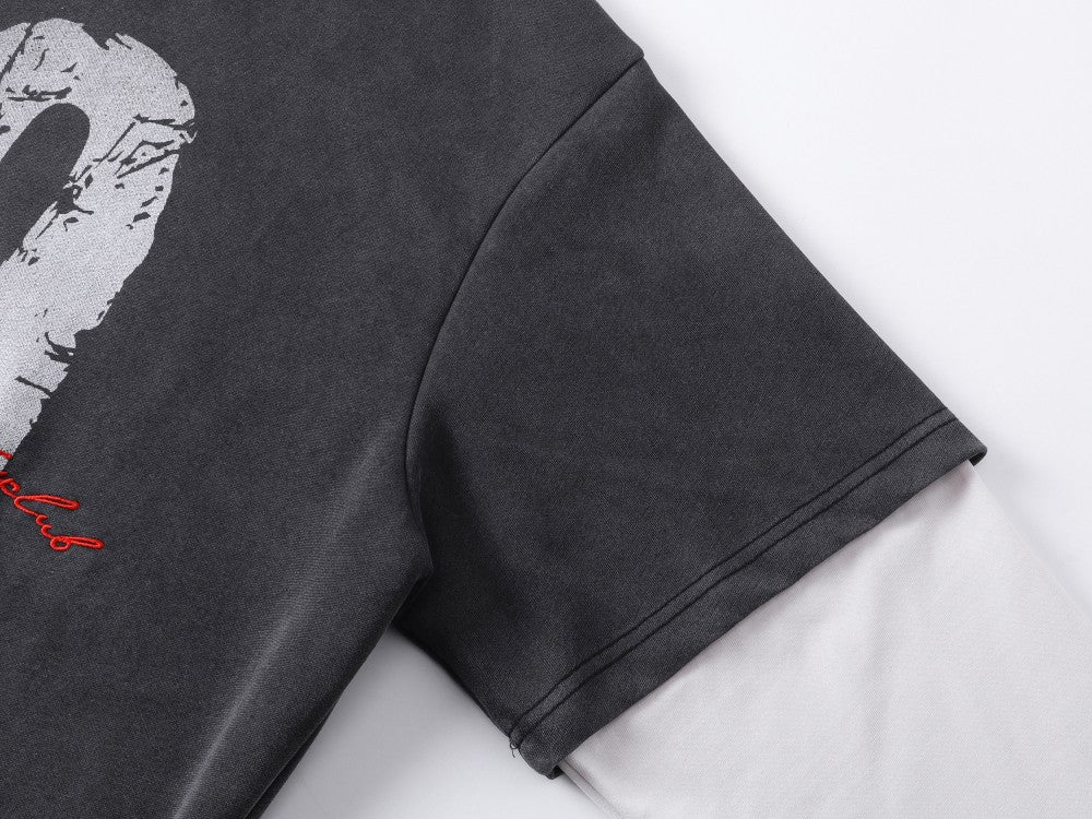 Washed Fake Layered Number Graphic Hoodie WN28120