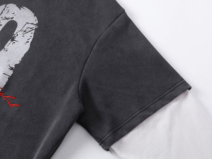 Washed Fake Layered Number Graphic Hoodie WN28120