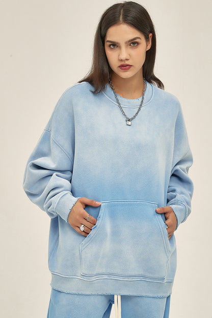 Fleece Lining Spray-dye Damage Oversize Sweatshirt WN9967